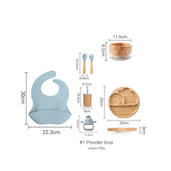 Wooden Dinner Plate Feeding Supplies Bamboo Baby Tableware Silicone Suction Plate Bowl BPA Free Baby Stuff Newborn Accessories - Powder blue