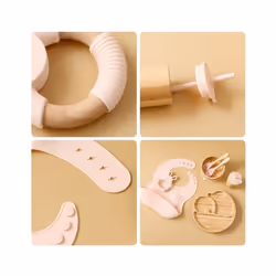 Wooden Dinner Plate Feeding Supplies Bamboo Baby Tableware Silicone Suction Plate Bowl BPA Free Baby Stuff Newborn Accessories - Powder blue