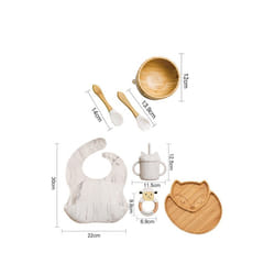 Wooden Dinner Plate Feeding Supplies Bamboo Baby Tableware Silicone Suction Plate Bowl BPA Free Baby Stuff Newborn Accessories - 7pcs Marble set-02
