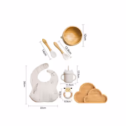 Wooden Dinner Plate Feeding Supplies Bamboo Baby Tableware Silicone Suction Plate Bowl BPA Free Baby Stuff Newborn Accessorie ...