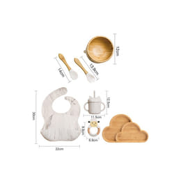 Wooden Dinner Plate Feeding Supplies Bamboo Baby Tableware Silicone Suction Plate Bowl BPA Free Baby Stuff Newborn Accessories - 7pcs Marble set-04