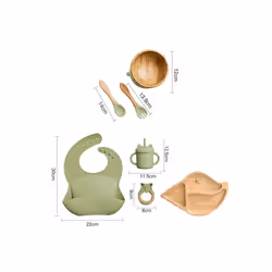 Wooden Dinner Plate Feeding Supplies Bamboo Baby Tableware Silicone Suction Plate Bowl BPA Free Baby Stuff Newborn Accessorie ...