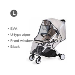 EVA Baby Stroller Accessories Waterproof Rain Cover Transparent Wind Dust Shield Zipper Open For Pushchairs Raincoat - EVA U open black L