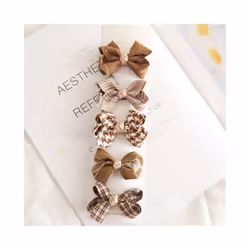 5Pcs/Lot Children's Headwear Baby Hair Accessories Clip Bows For Girls All Cloth Hairpin - Brown