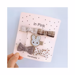 5Pcs/Lot Children's Headwear  Baby Hair Accessories  Clip Bows For Girls All Cloth Hairpin - GRAY