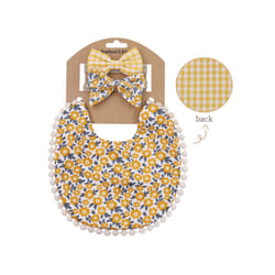 Baby Boys Girls Bibs & Headband Floral PrintS Tassel Dinner Saliva Towel Vintage Double Side Feeding Bibs  Kids Hair Accessories - GRAY