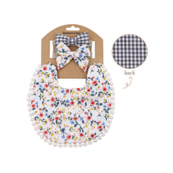 Baby Boys Girls Bibs & Headband Floral PrintS Tassel Dinner Saliva Towel Vintage Double Side Feeding Bibs  Kids Hair Accessories - Lavender