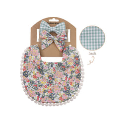 Baby Boys Girls Bibs & Headband Floral PrintS Tassel Dinner Saliva Towel Vintage Double Side Feeding Bibs  Kids Hair Accessories - Sky blue