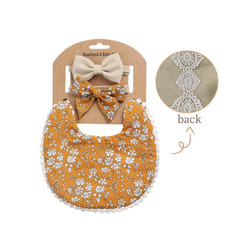 Baby Boys Girls Bibs & Headband Floral PrintS Tassel Dinner Saliva Towel Vintage Double Side Feeding Bibs  Kids Hair Accessories - WHITE