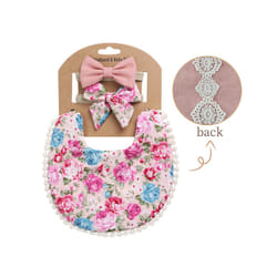 Baby Boys Girls Bibs & Headband Floral PrintS Tassel Dinner Saliva Towel Vintage Double Side Feeding Bibs  Kids Hair Accessories - Champagne