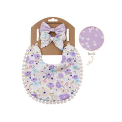 Baby Boys Girls Bibs & Headband Floral PrintS Tassel Dinner Saliva Towel Vintage Double Side Feeding Bibs  Kids Hair Accessories - Blue