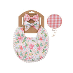 Baby Boys Girls Bibs & Headband Floral PrintS Tassel Dinner Saliva Towel Vintage Double Side Feeding Bibs  Kids Hair Accessories - Pink