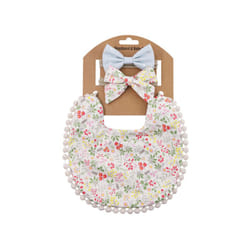 Baby Boys Girls Bibs & Headband Floral PrintS Tassel Dinner Saliva Towel Vintage Double Side Feeding Bibs  Kids Hair Accessories - Silver