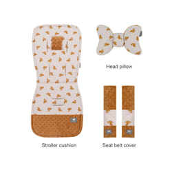 Stroller Cushion & Head Pillow & Seat Belt Cover 3Pcs/Set Universal Pram Pad Soft Cotton Double Sides Usable Baby Accessories - ear of wheat