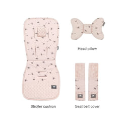 Stroller Cushion & Head Pillow & Seat Belt Cover 3Pcs/Set Universal Pram Pad Soft Cotton Double Sides Usable Baby Accessories - dandelion