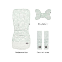 Stroller Cushion & Head Pillow & Seat Belt Cover 3Pcs/Set Universal Pram Pad Soft Cotton Double Sides Usable Baby Accessories - grass