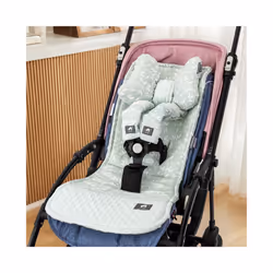 Stroller Cushion & Head Pillow & Seat Belt Cover 3Pcs/Set Universal Pram Pad Soft Cotton Double Sides Usable Baby Accessories - grass