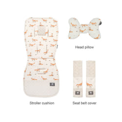 Stroller Cushion & Head Pillow & Seat Belt Cover 3Pcs/Set Universal Pram Pad Soft Cotton Double Sides Usable Baby Accessories - fox