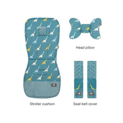 Stroller Cushion & Head Pillow & Seat Belt Cover 3Pcs/Set Universal Pram Pad Soft Cotton Double Sides Usable Baby Accessories - dinosaur