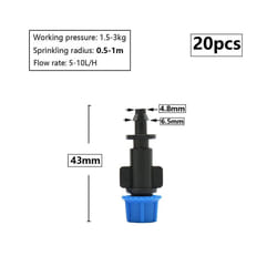 1/4inch Misting Nozzle Dripper Watering Sprayer Atomizing Sprinkler Garden Irrigation System With Hose Tee Barb Thread Connector - R