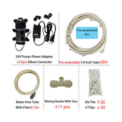 New Quiet Garden Water Mist Spray Electric Electric Diaphragm Pump Kit Greenhouse Irrigation Outdoor Misting Cooling System - 9m brass  B