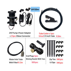 New Quiet Garden Water Mist Spray Electric Electric Diaphragm Pump Kit Greenhouse Irrigation Outdoor Misting Cooling System - DIY 20m brass