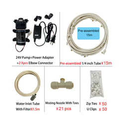 New Quiet Garden Water Mist Spray Electric Electric Diaphragm Pump Kit Greenhouse Irrigation Outdoor Misting Cooling System - 15m brass B
