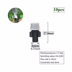 1/4 Inch Nozzle Dripper Watering Sprayer Misting Sprinkler With Hose Tee Barb thread Connector For Garden Atomizing System - ...