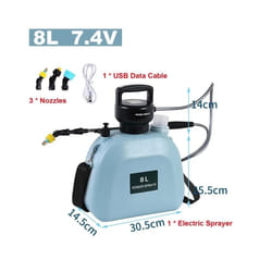 Garden Electric Sprayer Agricultural Electric Sprayer With Spray Nozzles Gardening Watering Flowers Agricultural Disinfecting - 8L-7.4V-Blue