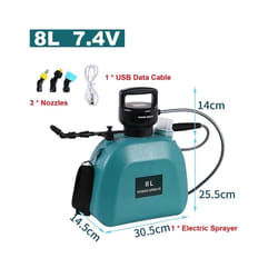 Garden Electric Sprayer Agricultural Electric Sprayer With Spray Nozzles Gardening Watering Flowers Agricultural Disinfecting - 8L-7.4V-Green