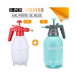 2-Piece Hand Pressure Water Sprayer Trigger Air Pump Garden Disinfection Sprayers Spray Bottle Car Cleaning Sprayer Watering - 0.8L White-2L Blue