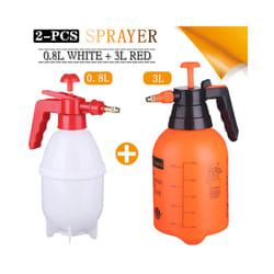 2-Piece Hand Pressure Water Sprayer Trigger Air Pump Garden Disinfection Sprayers Spray Bottle Car Cleaning Sprayer Watering - 0.8L White-3L Red