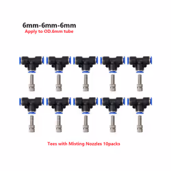 Misting Fogger Nozzle Orifice0.4mm with Quick Slip Lock Tee Connectors for Home Garden Irrigatiion Cooling System - 6mm Nozzl ...