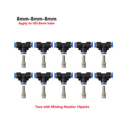 Misting Fogger Nozzle Orifice0.4mm with Quick Slip Lock Tee Connectors for Home Garden Irrigatiion Cooling System - 8mm Nozzle Kits
