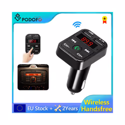 Podofo Wireless Bluetooth 5.0 Car Fm Transmitter Radio Handsfree Dual Usb Charger Adapter Digital Display Aux FM Modulator