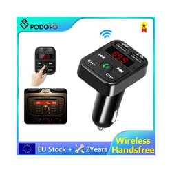 Podofo Wireless Bluetooth 5.0 Car Fm Transmitter Radio Handsfree Dual Usb Charger Adapter Digital Display Aux FM Modulator