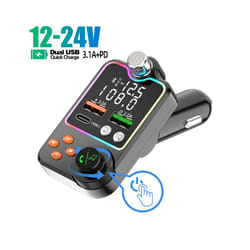 Car FM Transmitter Modulator Bluetooth 5.0 FM Transmiter 3.1A Dual USB Port PD Charging Handsfree Car Kit Wireless Aux Audio