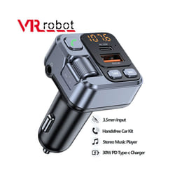 VR robot Bluetooth 5.1 FM Transmitter Car MP3 Stereo Music Player Handsfree 3.5mm Aux Wireless Car Kit 30W PD USB-C Fast