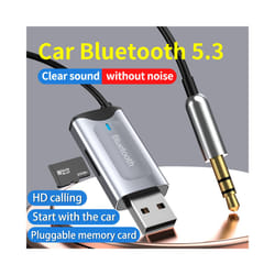 Bluetooth Receiver 5.3 Stereo Wireless Car USB to 3.5mm Jack AUX Audio Adapter Music Mic Handsfree Call SD Card Slot for