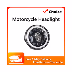 1Pcs 5.75 inch Motorcycle LED Headlight Skull Patternwith High/Low Beam Turn Signal Colorful Angle Eye Light LED Headlight