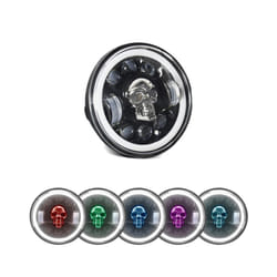 1Pcs 5.75 inch Motorcycle LED Headlight Skull Patternwith High/Low Beam Turn Signal Colorful Angle Eye Light LED Headlight