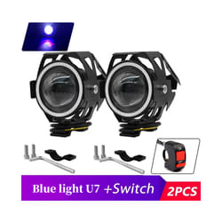 Waterproof Motorcycle LED Headlight 3000LMW U7 Motorbike LED Driving Fog Spot Light with Switch - 2Pcs Blue light