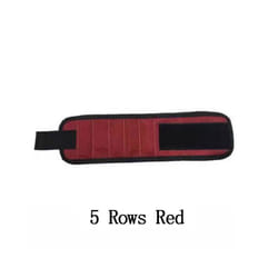 Magnetic Wrist with Strong Holds Screws Nails Drill Bit Storage Organizer Support Band Repair Magnetic Tools Bag Bracelet - Five Rows Red
