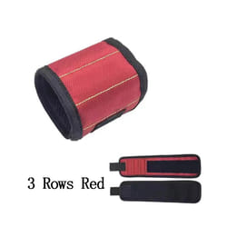 Magnetic Wrist with Strong Holds Screws Nails Drill Bit Storage Organizer Support Band Repair Magnetic Tools Bag Bracelet - Three Rows Red
