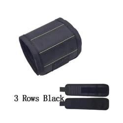 Magnetic Wrist with Strong Holds Screws Nails Drill Bit Storage Organizer Support Band Repair Magnetic Tools Bag Bracelet - Three Rows Black