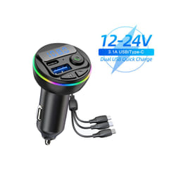 Bluetooth 5.0 FM Transmitter Car Kit MP3 Modulator Player Handsfree Audio Receiver With 3 in 1 Charge Cable for IPhone Huawei - G46