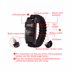 Multi-function 7-in-1 Survival Bracelet Men Women Outdoor Camping Hiking Rescue Emergency Paracord Bangles Compass Whistle - Forest camouflage