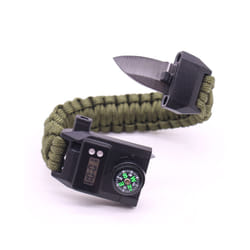 Multi-function 7-in-1 Survival Bracelet Men Women Outdoor Camping Hiking Rescue Emergency Paracord Bangles Compass Whistle - Army Green