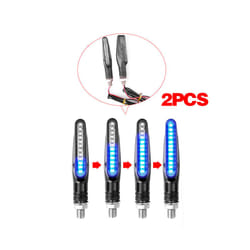 2PCS Motorcycle Turn Signals Light 12V LED Tail Flasher Flowing Water Blinker IP68 Bendable Motorcycle Flashing Lights - Blue