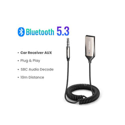 Bluetooth Receiver 5.3 Adapter Hands-Free Car Kits AUX Audio 3.5mm Jack Music Wireless Receiver for Car BT Transmitter - Space Gray